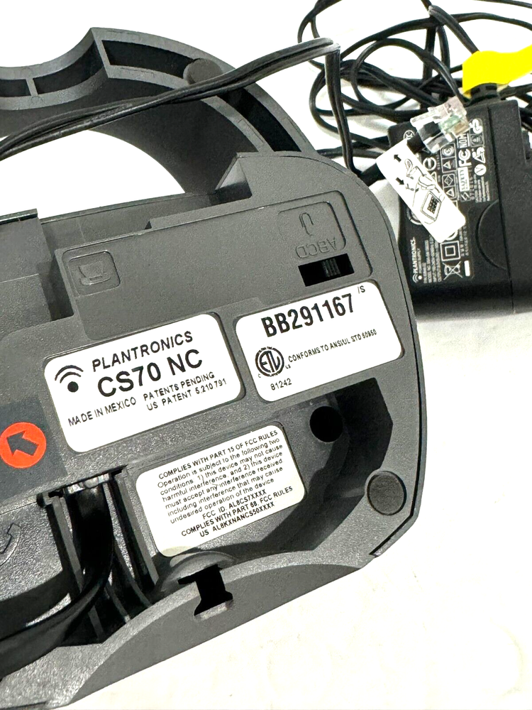 Plantronics CS70 NC Wireless Headset w/ Base Power cord