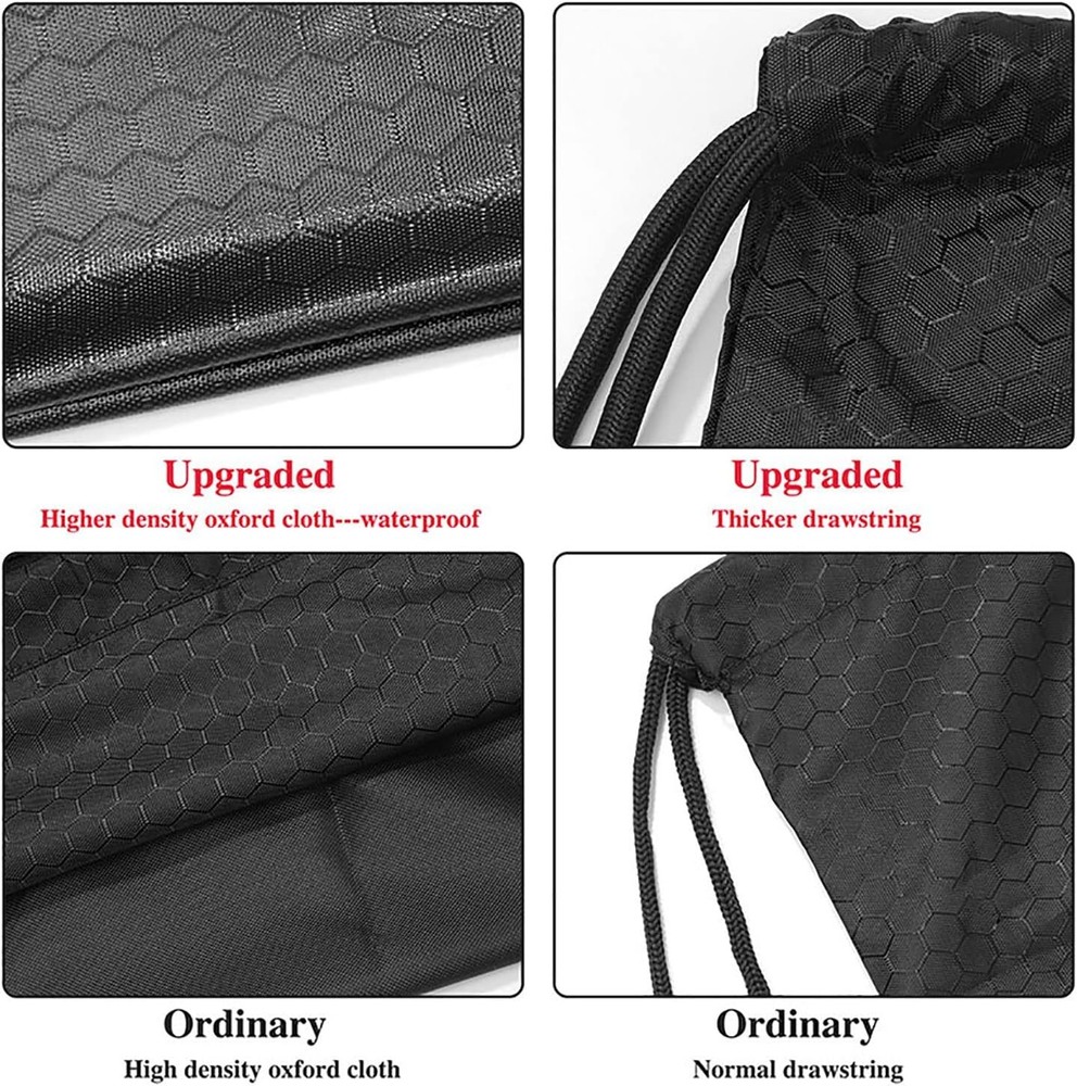 Drawstring Backpack Bag, Waterproof Draw String One Size, Black, Upgraded