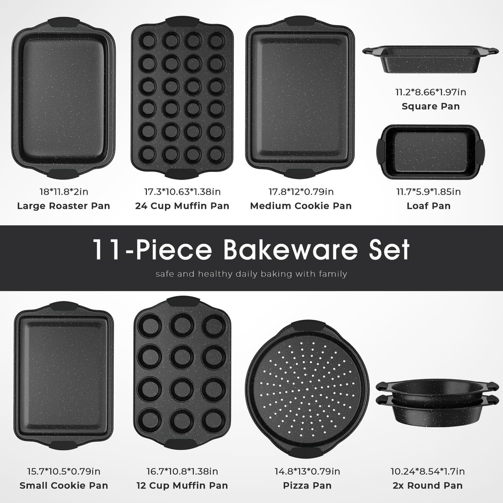 Slow Slog 11-Piece Nonstick Baking Pan Set, Stackable Bakeware Sets, M, Black