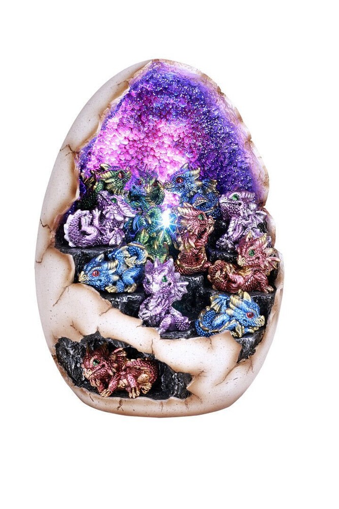 Fantasy Dragon Hatching Egg with Mini Dragons Set with LED Crystal Geode LightR