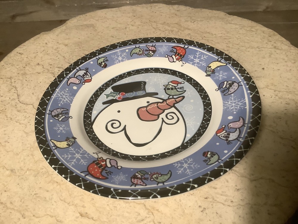 Santa's Workbench  8" SNOWMAN Decorative PLATE BLUE BLACK MORE 2003 CERAMIC