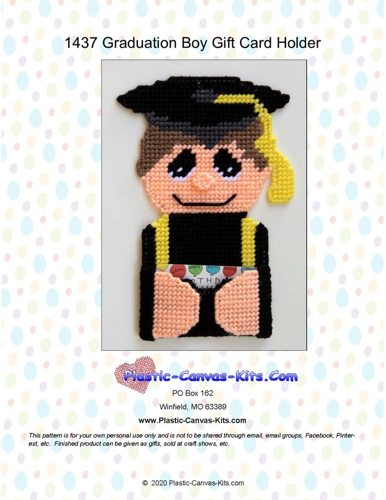 Graduation Boy Gift Card Holder- Plastic Canvas Pattern or Kit