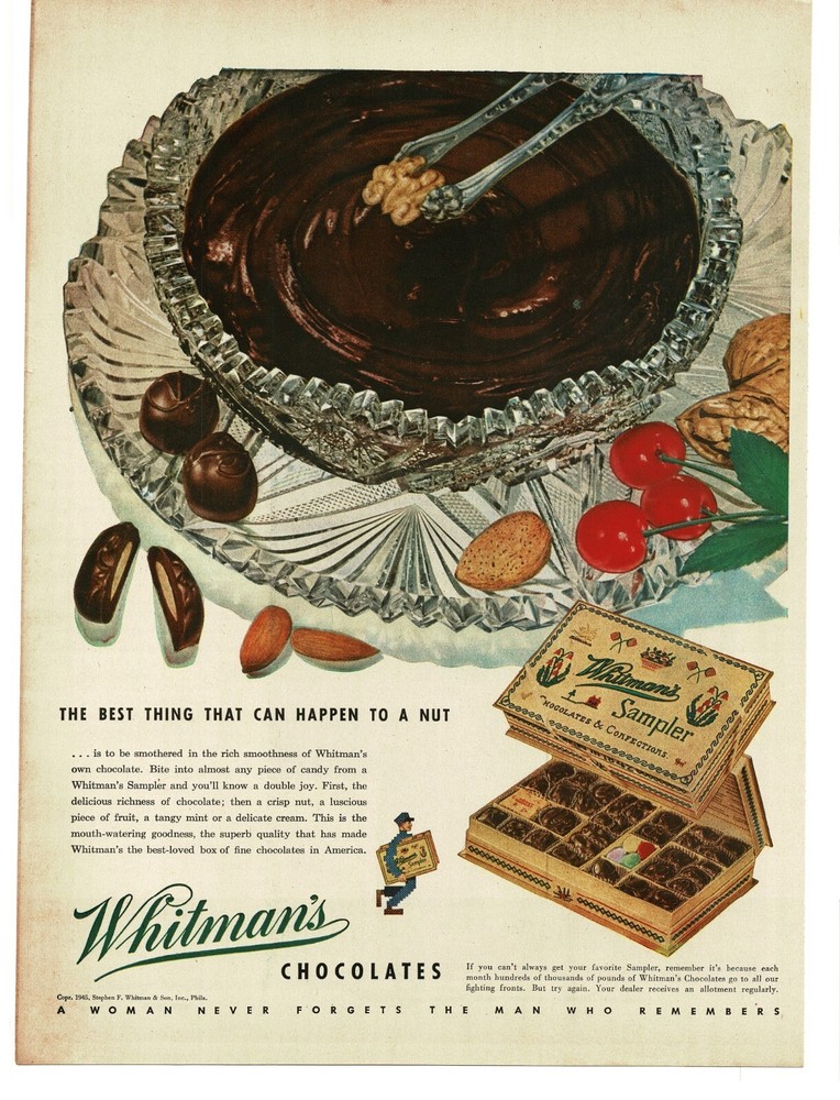 1945 Whitman Chocolate Candy Sampler art Vintage Print Ad 2