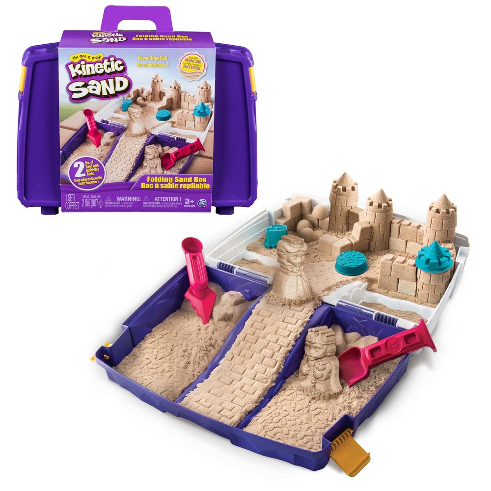 , Folding Sand Box with 2lbs Play Sand, 7 Molds & Tools, Storage Case, Sensor...