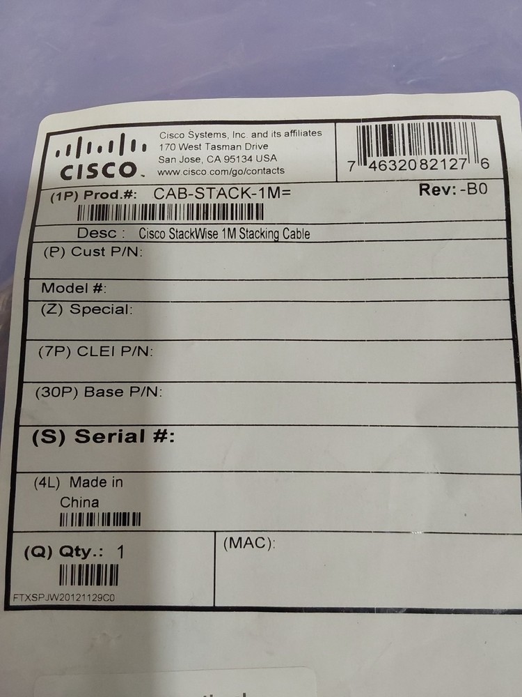 Cisco Genuine CAB-STACK-1M Stackwise 1M Stacking Cable- 72-2633-01 REV B0