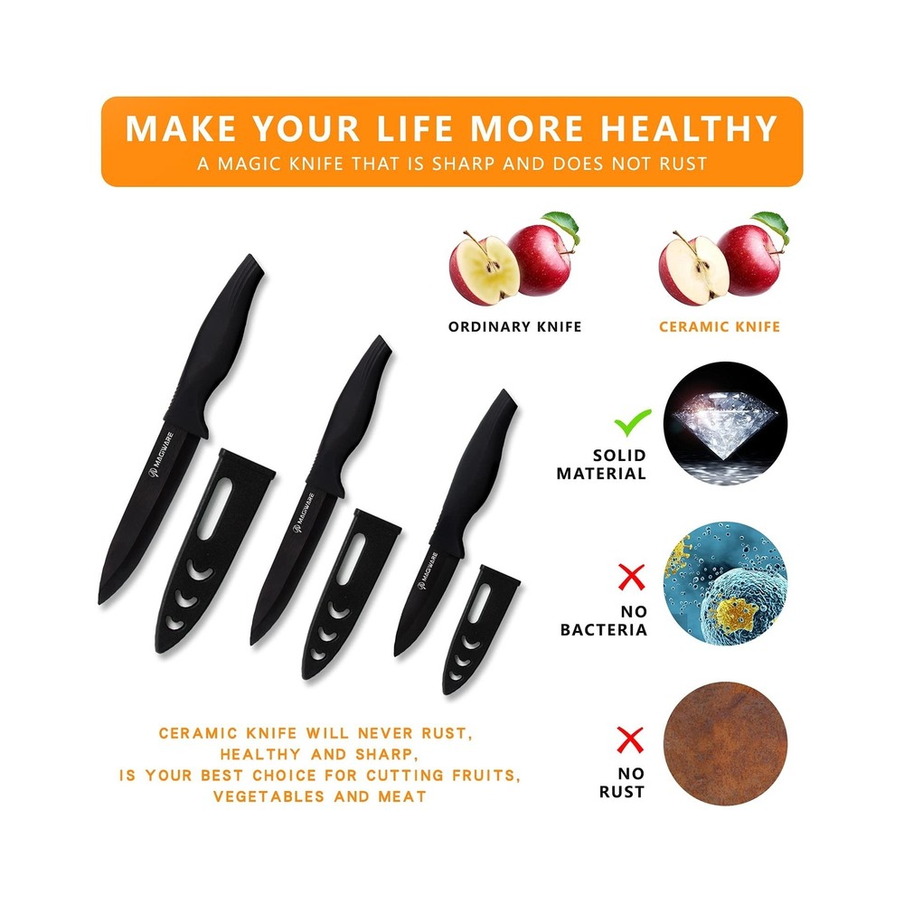 6-Piece Paring Knife Set with Sheaths-Ceramic Blade Sharp Rust Proo... Fast Ship