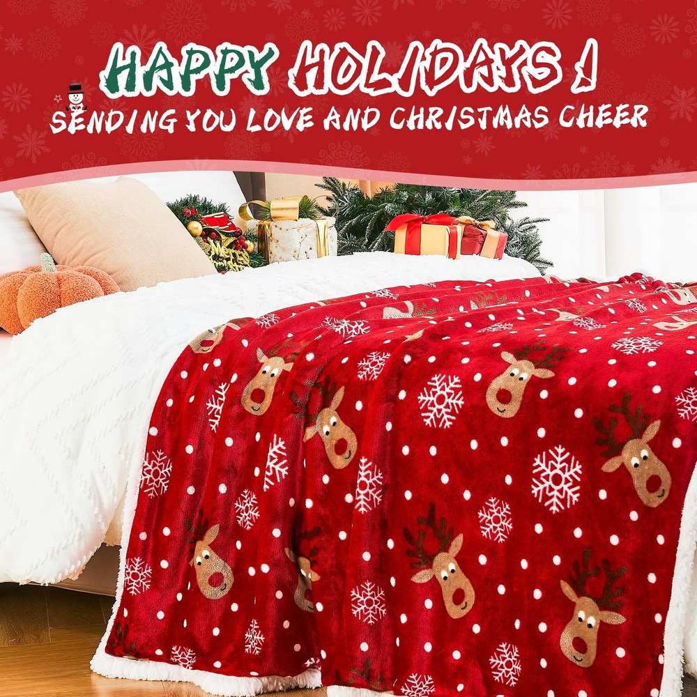 Ramees Christmas Throw Blanket, Decorations Throw, Reindeer