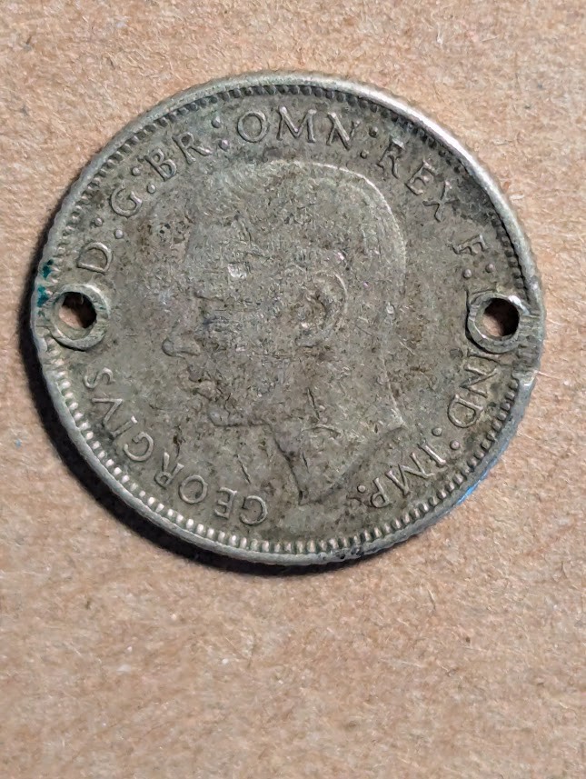 1943-D Australia 6 Pence Silver(Holed)