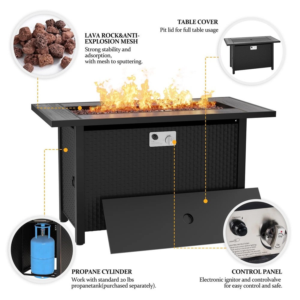 Outdoor Propane Fire Table, 45-Inch Gas Fire Pit Table