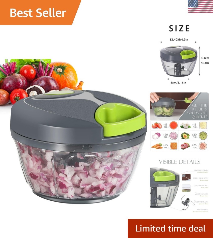 Manual Food Processor Vegetable Chopper, Portable Hand Pull String Garlic Min...