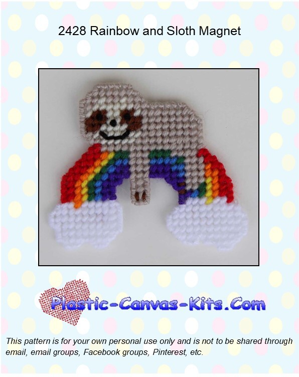 Rainbow and Sloth Magnet-Plastic Canvas Pattern or Kit