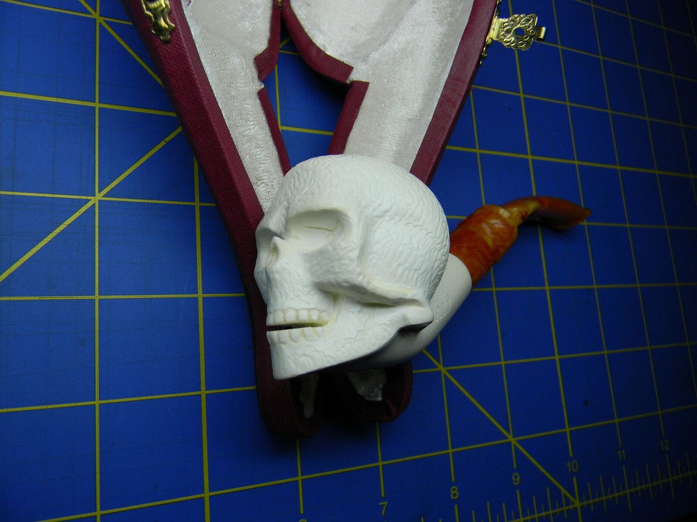 Meerschaum Skull Pipe Unused with Case