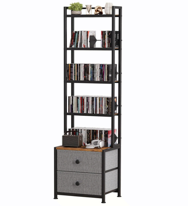 5 Tier CD DVD Storage Rack w/ Drawer Media Organizer Shelf