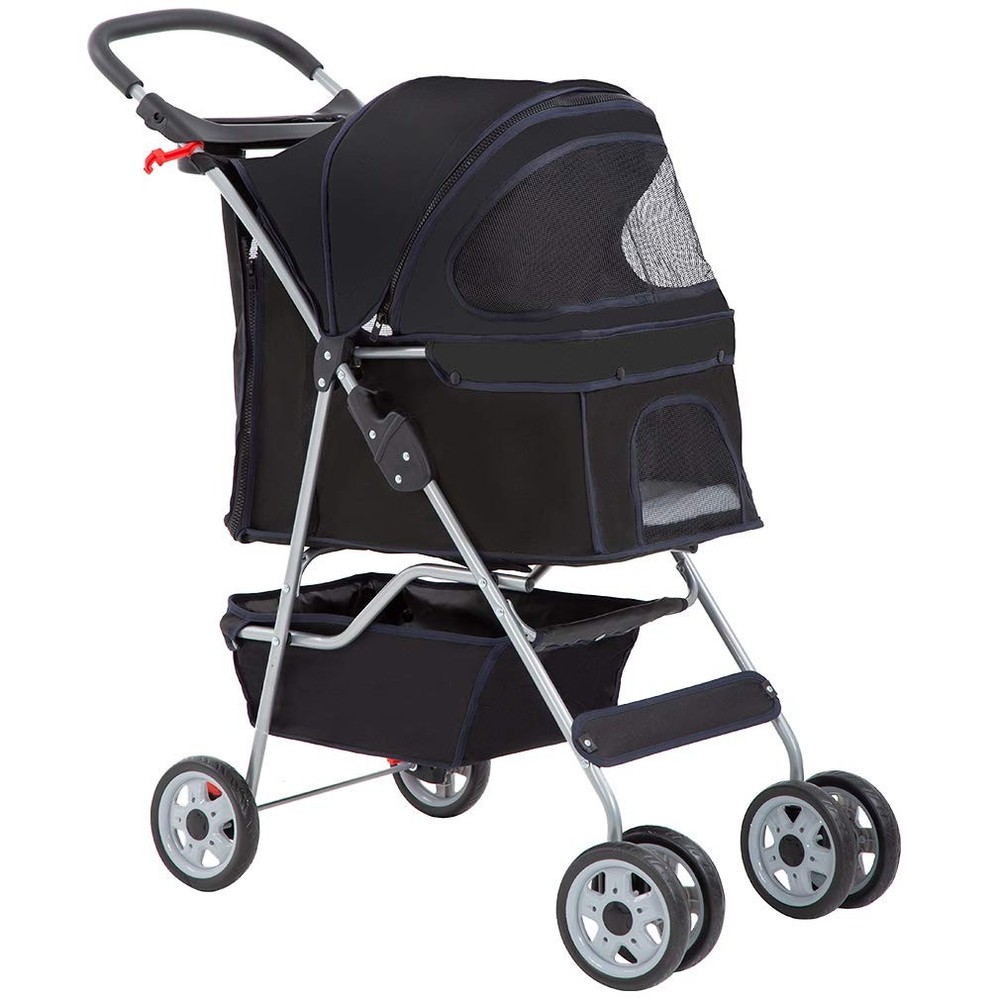 Pet Stroller Cat Dog Cage Stroller Travel Folding Carrier,Black