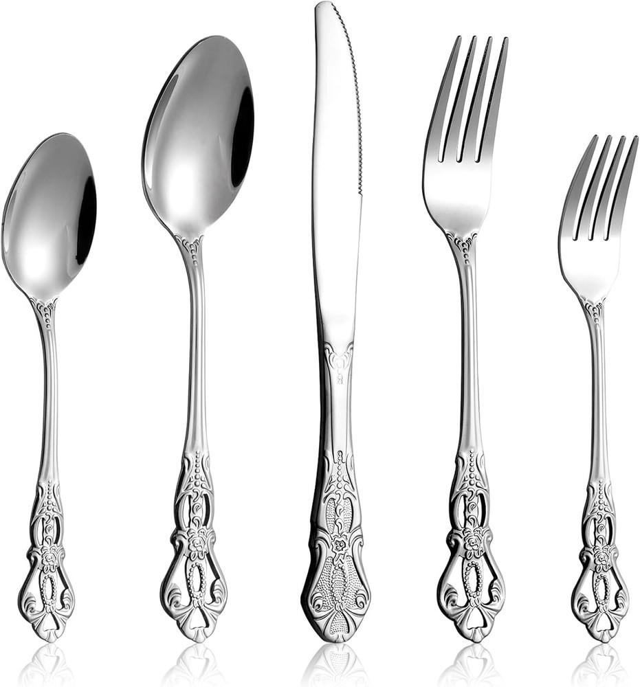 40 Pcs Retro Royal Silverware Set for 8 Stainless Steel Flatware Set Dishwasher