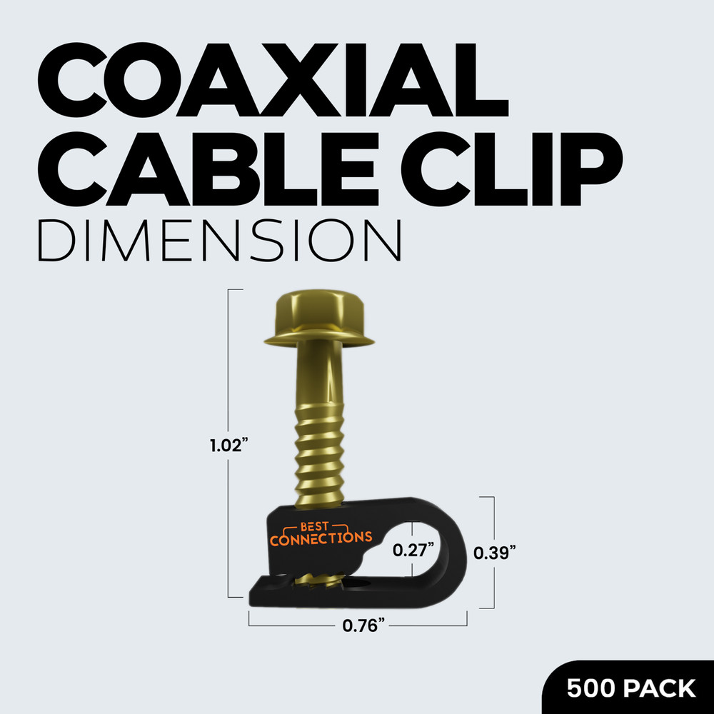 500 pcs Single Black Mounting Coaxial Flex Clips w/ Pre-Inserted Screw
