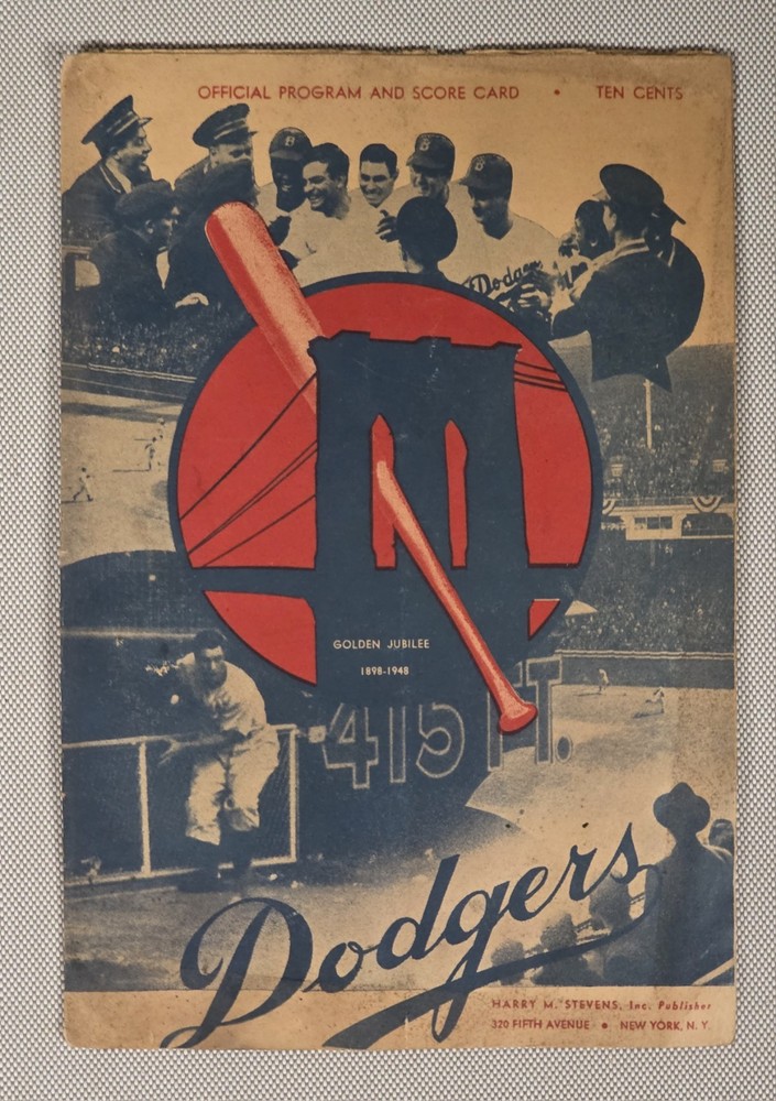 1948 Dodgers Vs Phillies Program Robinson’s 2nd Yr. Worn Unmarked Score Card