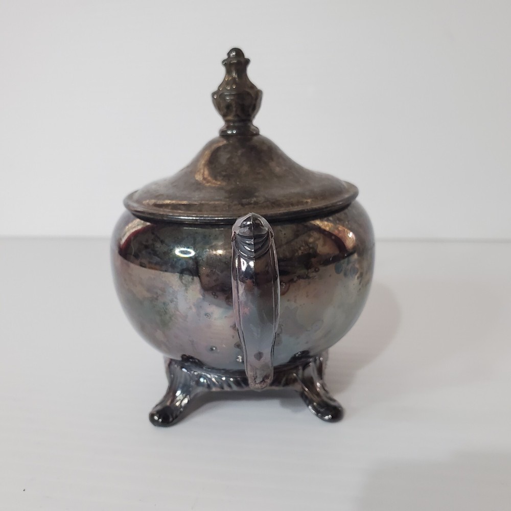 Vintage Silverplate Serving Sugar Bowl Container Footed Ornate Unmarked