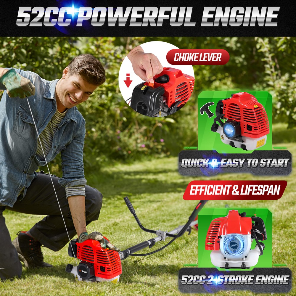 52cc 2-Cycle Weed Wacker Gas Powered 3-in-1 String Trimmer/Edger Grass Trimmer