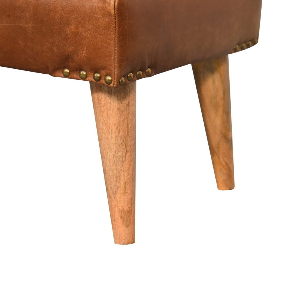 Boucle & Leather Accent Bench