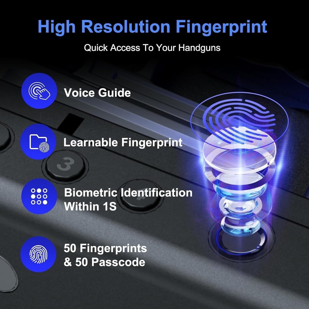 Quick Access Fingerprint Pistol Safe with Interior Light Features