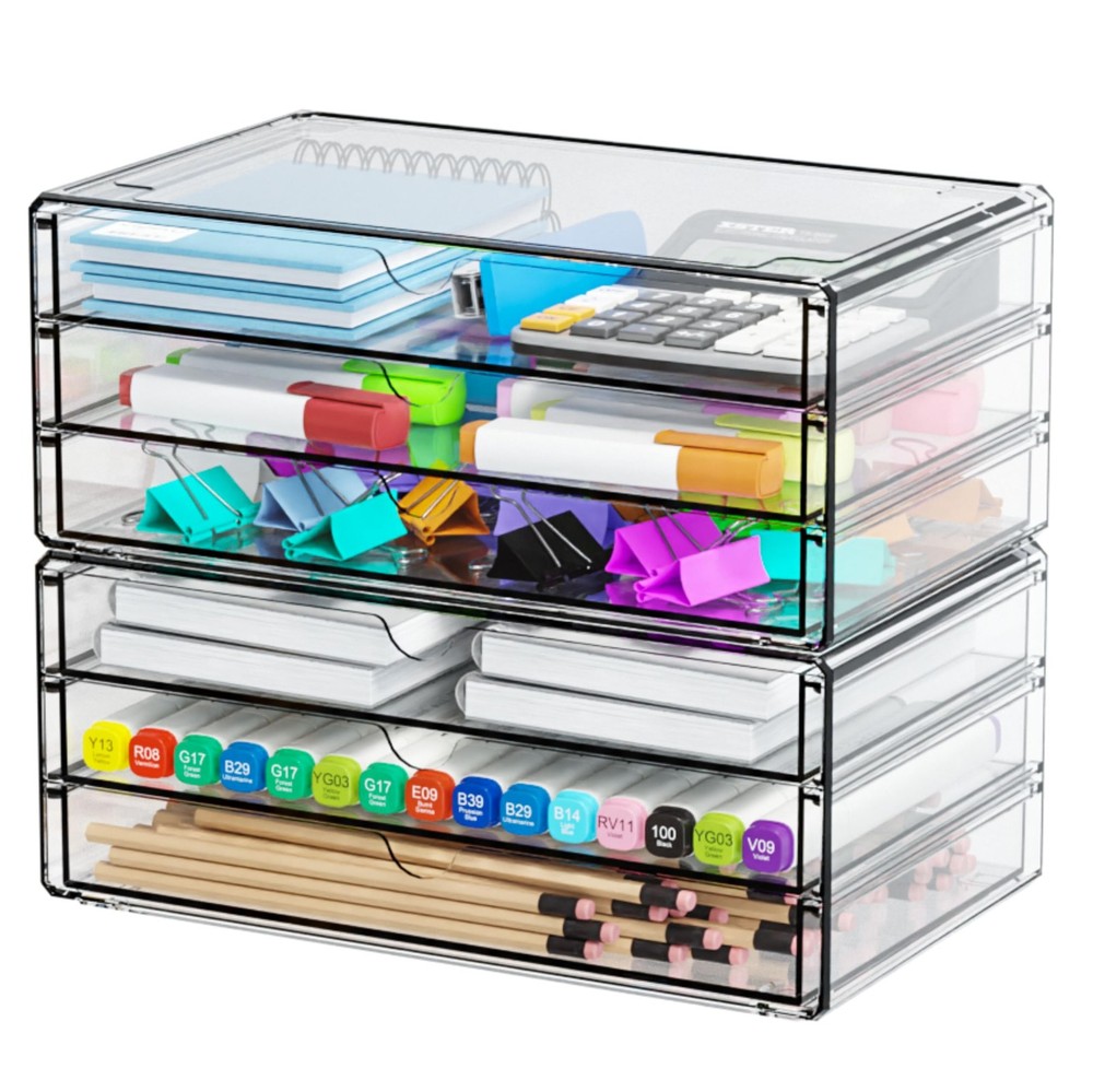 2 Pack Acrylic Storage Drawers With 6 Drawers,Stackable Desk Organizer and Ma...