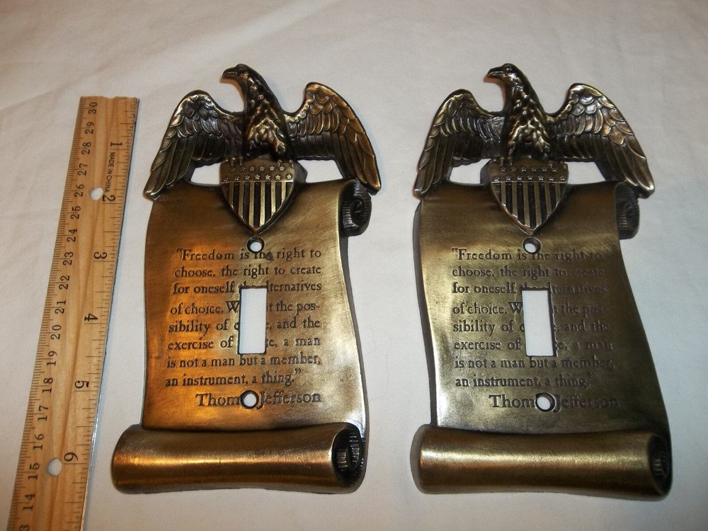 Vtg Lot 2 American Eagle Thomas Jefferson Brass Light Switch Plate Covers