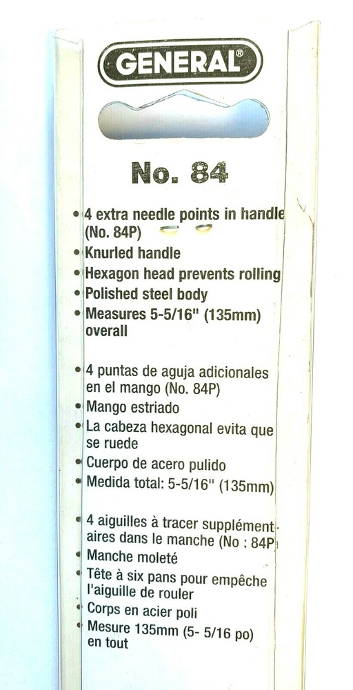 GENERAL TOOLS #84 NEEDLEPOINT SCRIBER W/ 4 EXTRA NEEDLE POINTS IN HANDLE