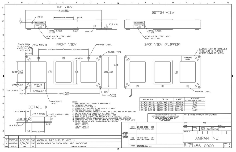 Amran Three Phase Rectangular Current Transformer 3200/0.6 ratio. Made for ABB
