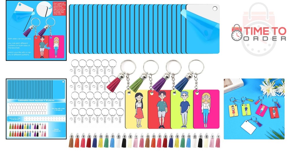 Sublimation Keychain Blanks MDF Rectangle 120pcs with Blue Film for DIY Craft