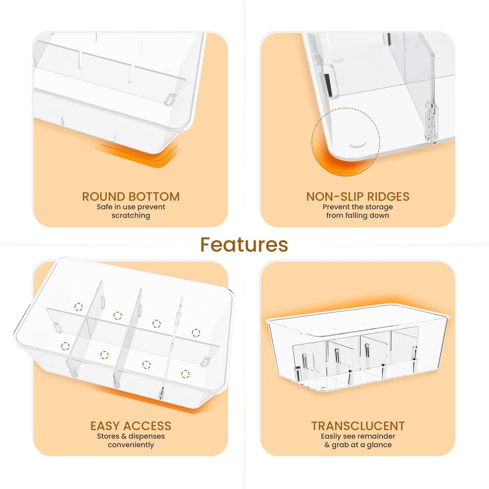 Tea Bag Organizer Set with Lids – 3 Pack Stackable Clear Plastic Storage Bins...