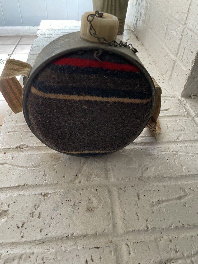 Vintage Canteen Wool Metal Plastic Cap