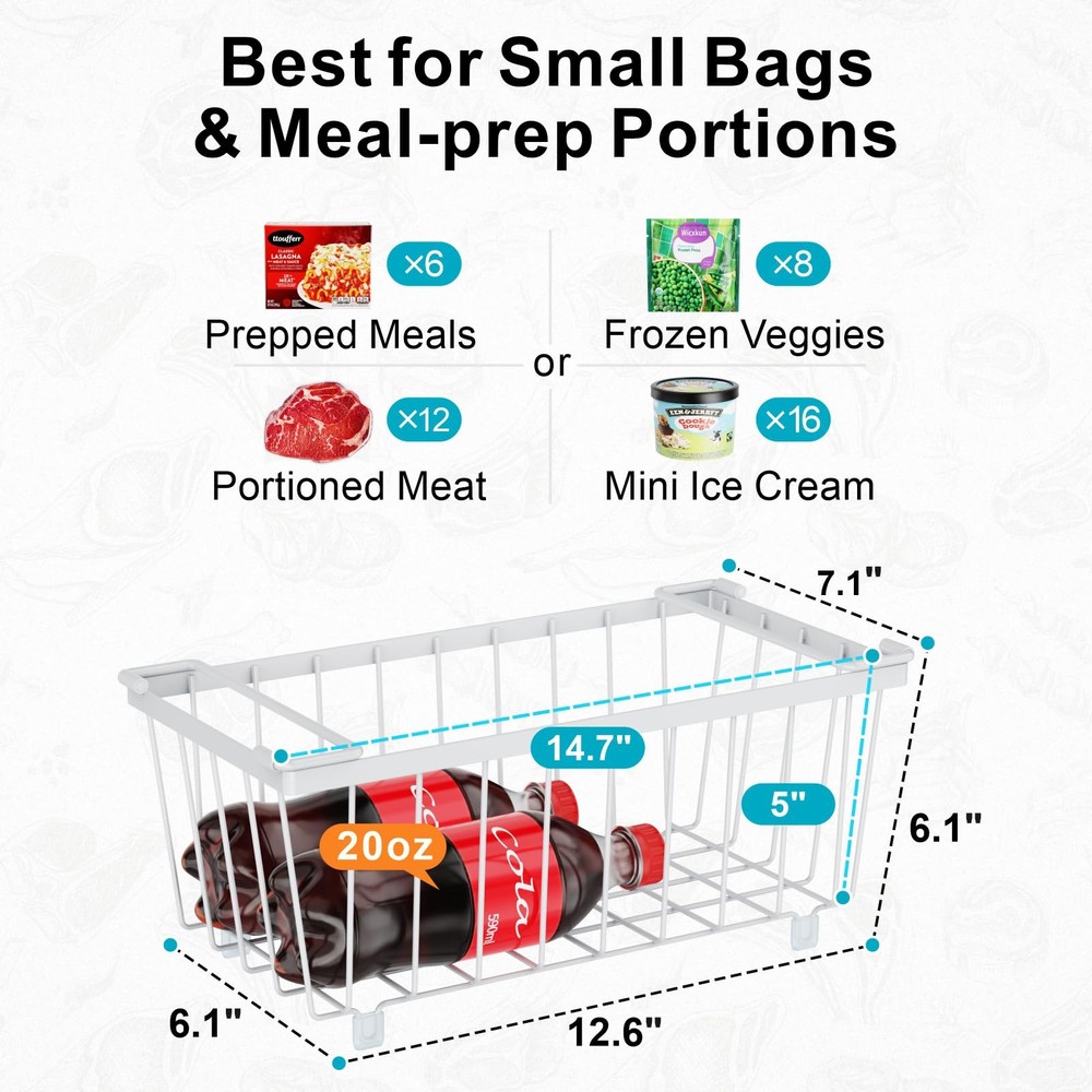 Freezer Organizer Bins, 4 Pack Deep Freezer Baskets for 5 to 7 Cu.Ft, Stackab...