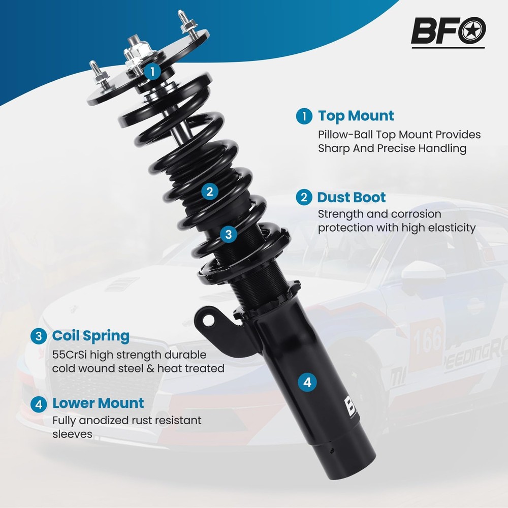 E46 Coilover Struts Adjustable Height Lowering Suspension Kit Black 1998-2005