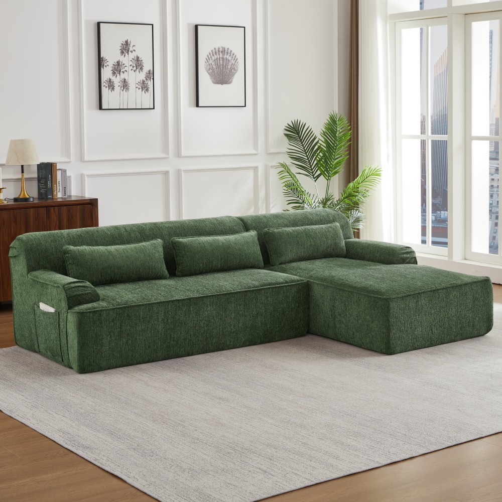 L-Shape Chenille Sectional Sofa, Comfy Sleeper Couch w/ No Assembly