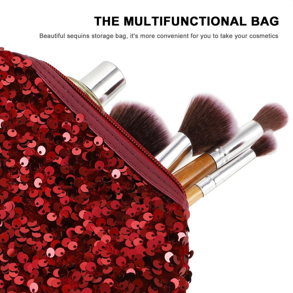 Makeup Sequin Cosmetic Bag, Portable Makeup Organizer with Zipper, Multifunct...