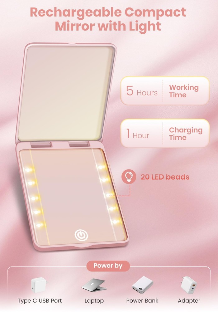 Compact Mirror, Rechargeable 30X Magnifying Mirror with 3 Lighting Modes Dim...