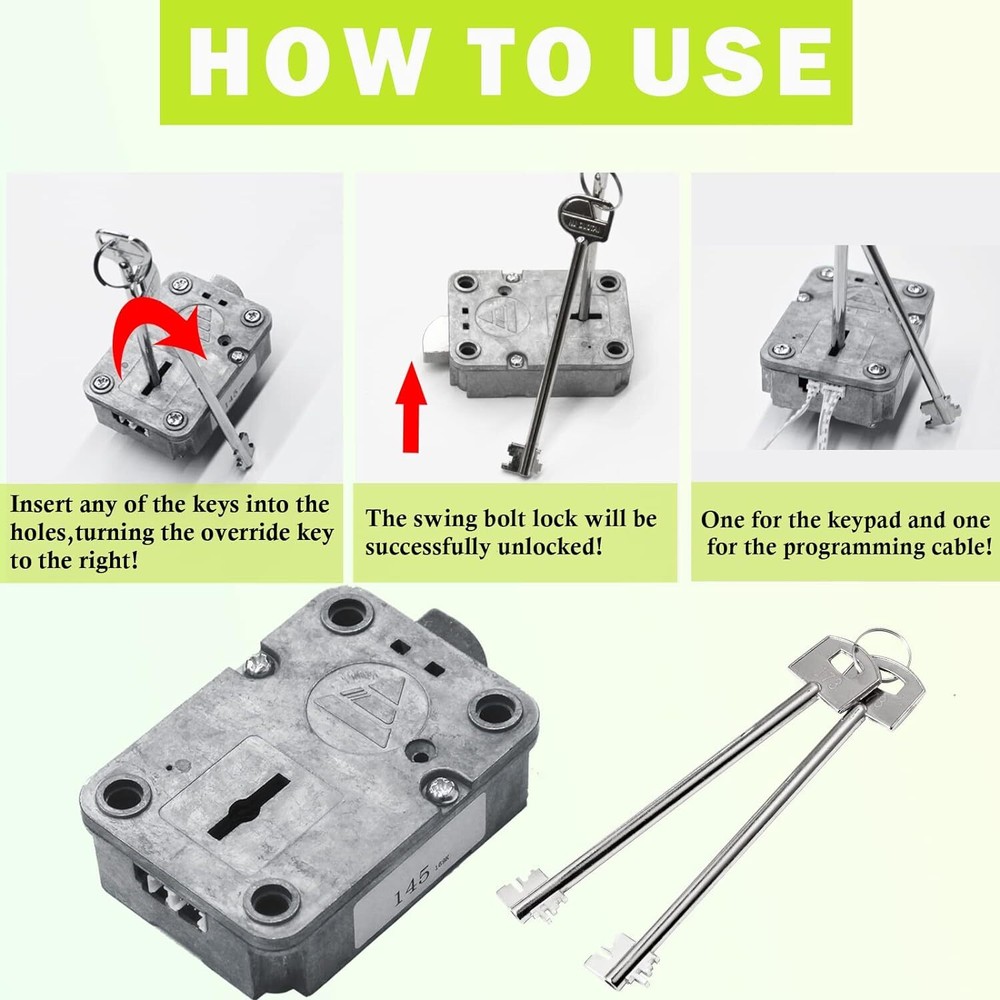 Gun Safe Lock Electronic Fingerprint Keypad Lock Swing Bolt Lock & 2 Master Keys