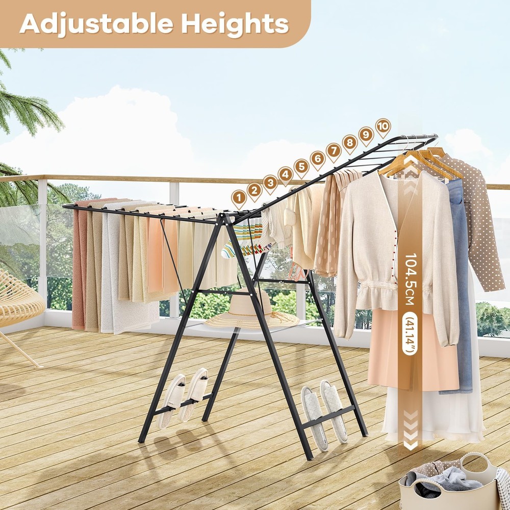 Foldable Clothes Drying Rack, Metal Laundry Drying Rack Collapsible, Ultra Th...