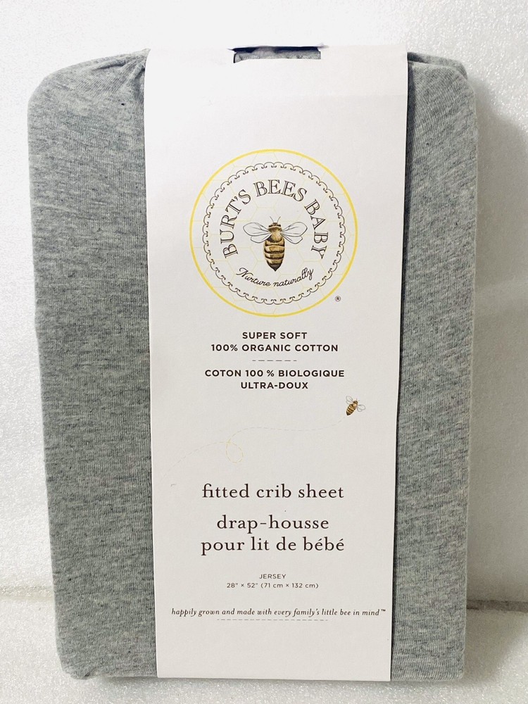 Burt's Bees Gray Fitted Crib Sheet NWT