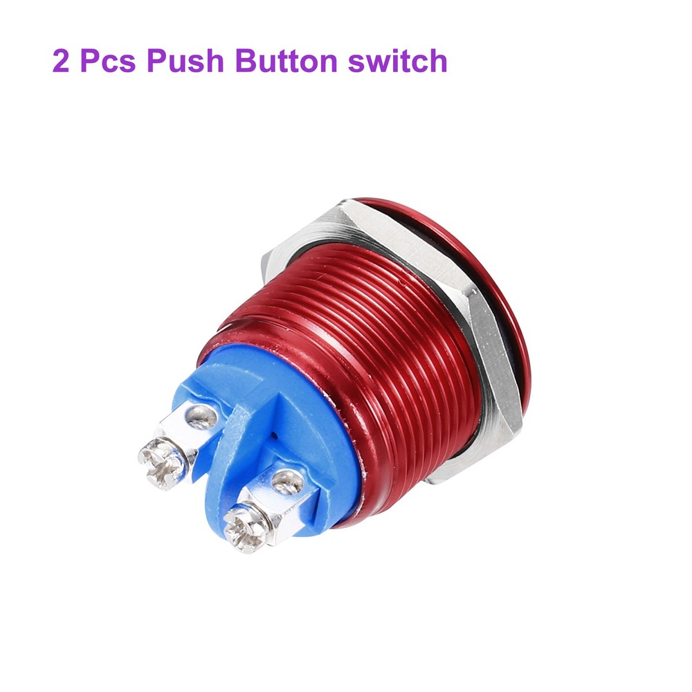 3/4" Momentary Push Button Switch Flat Head Red Shell With Screw Foot, 2Pcs