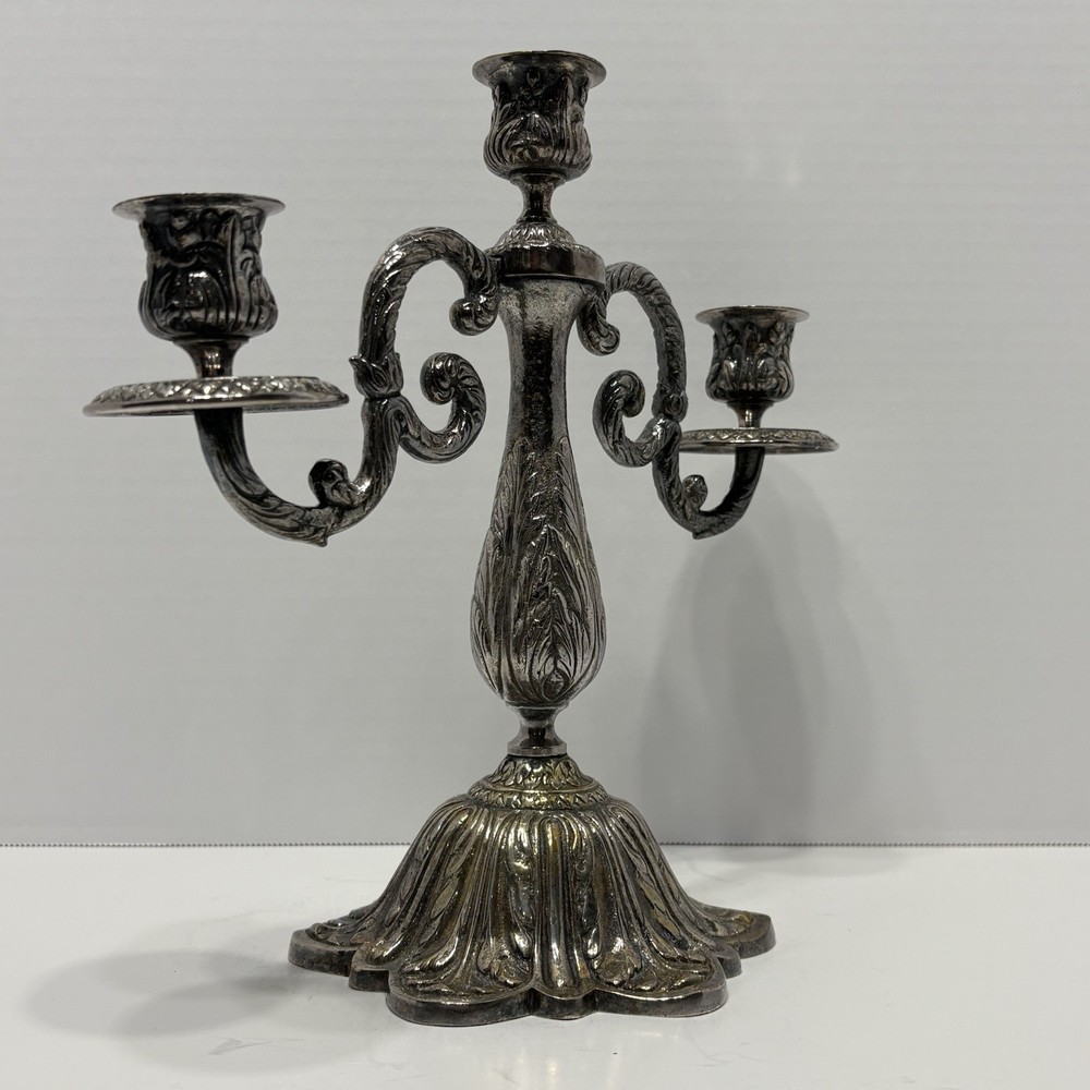 Silver Plated Vintage 3 Arm Victorian-Style Candelabra