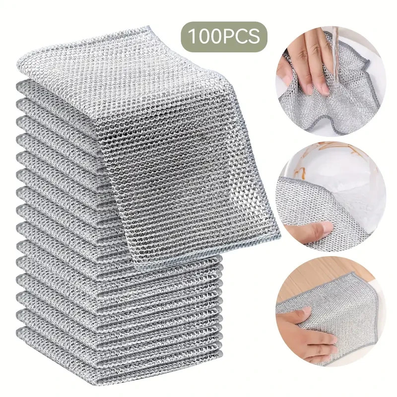 100pcs Wire Dishwashing Cloths – Non-Scratch Mesh Kitchen Cleaners