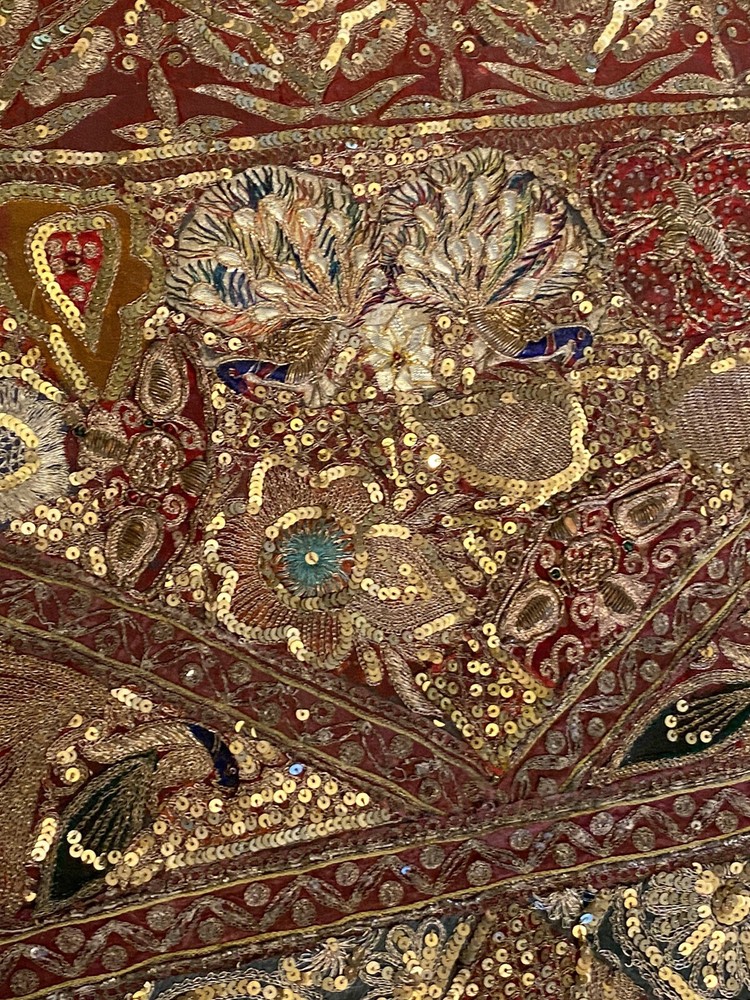 Antique Silver Thread Embroidery Wall Hanging Tapestry