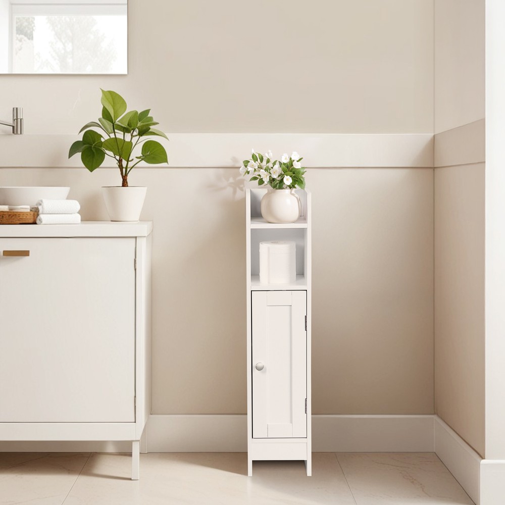Bathroom Corner Floor Cabinet with Doors and Adjustable Shelf for Small Spaces
