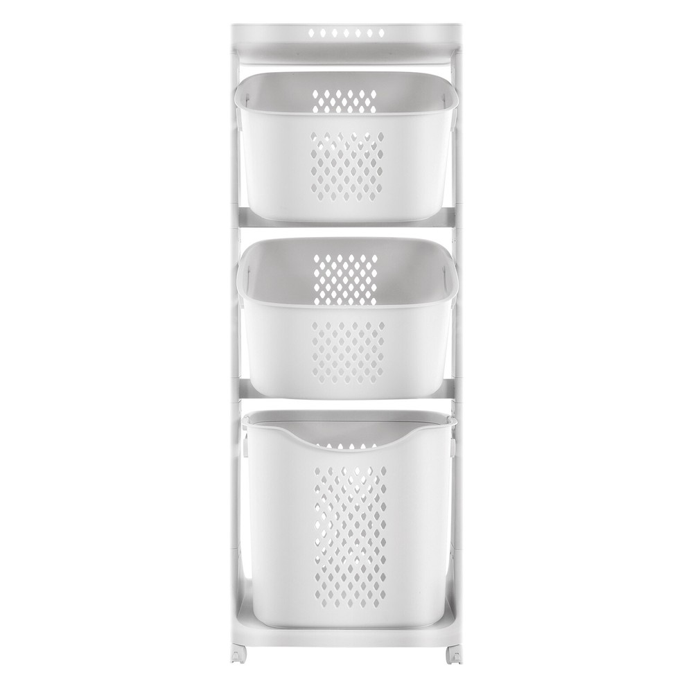 3 Layers Rolling Laundry Basket Clothes Hamper Storage Organizer Sorter Shelf