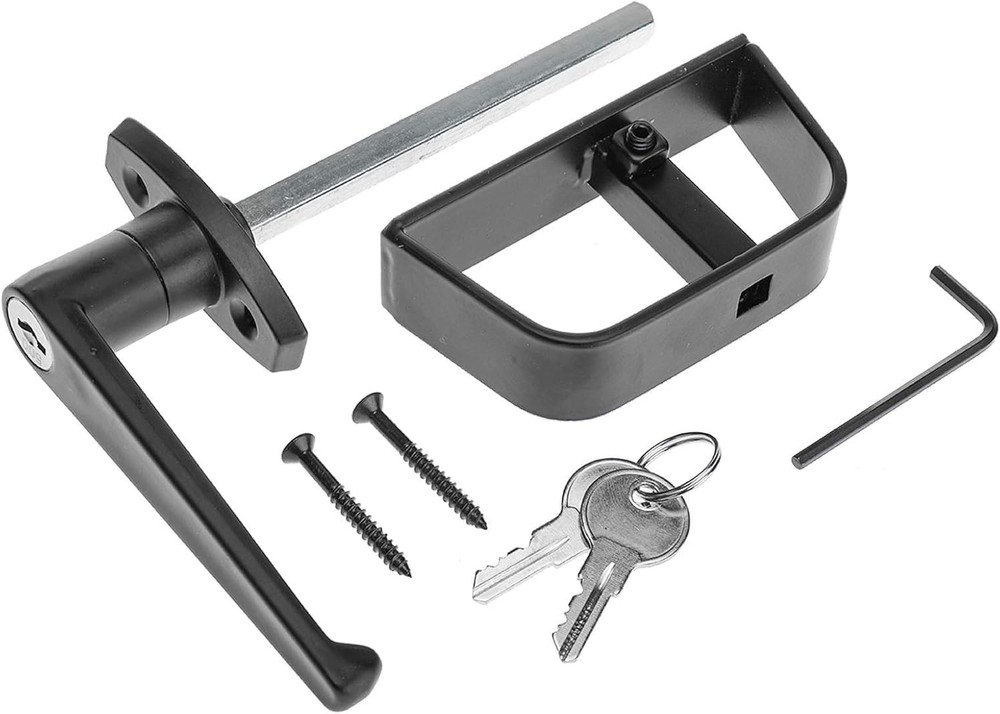 5-1/2" L-Handle Lock kit, Shed Door Latch with 2 Keys, 5.5inch L, Black