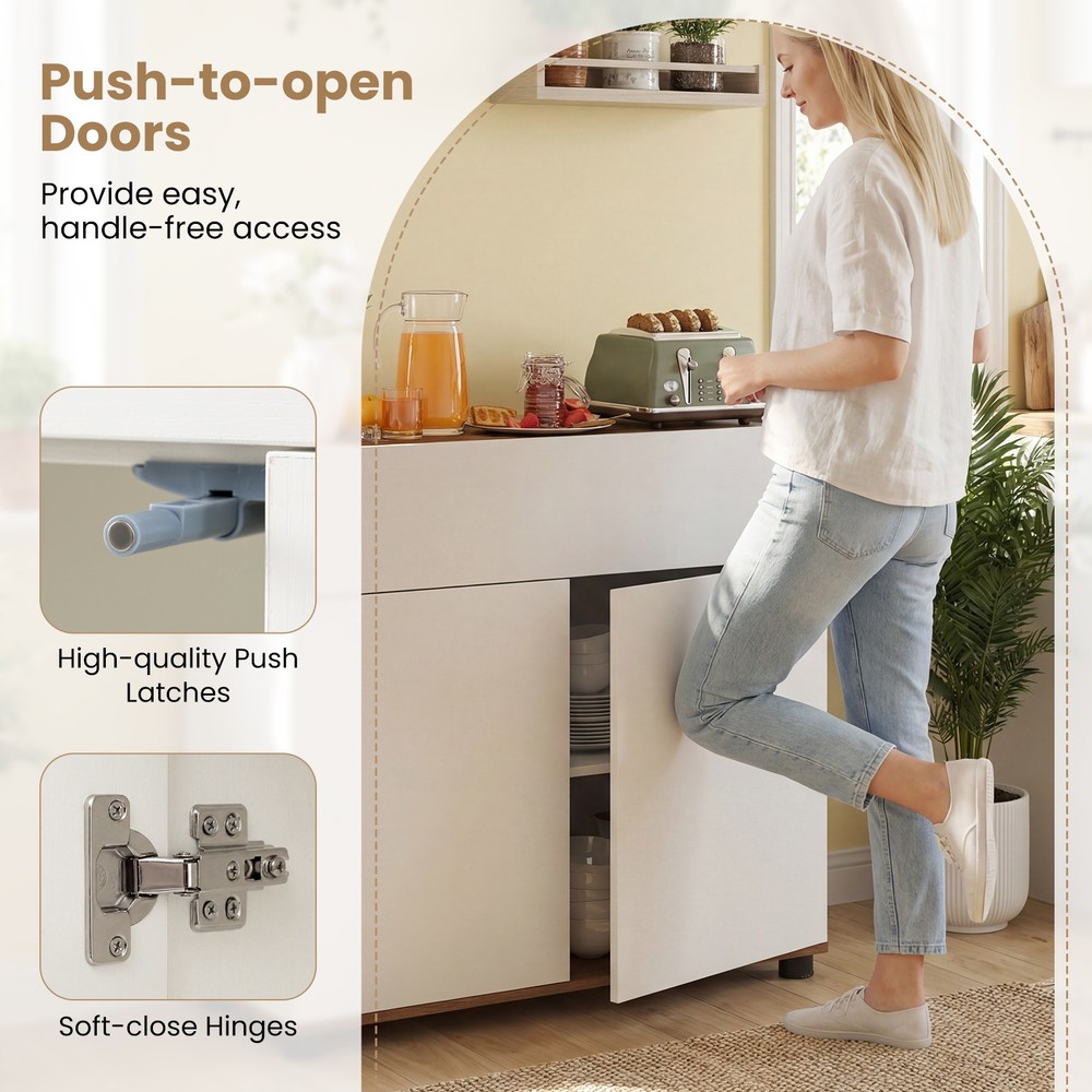 Sideboard Buffet Cabinet w/Storage, Drawer and Push-to-Open Doors for Kitchen