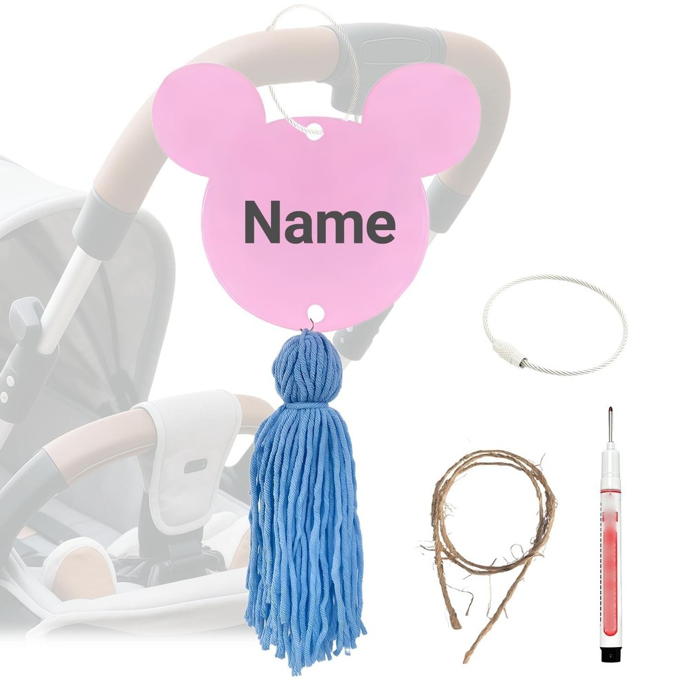 Stroller Identification Name Tag Pendant,Wood Hanger with Custom Pink