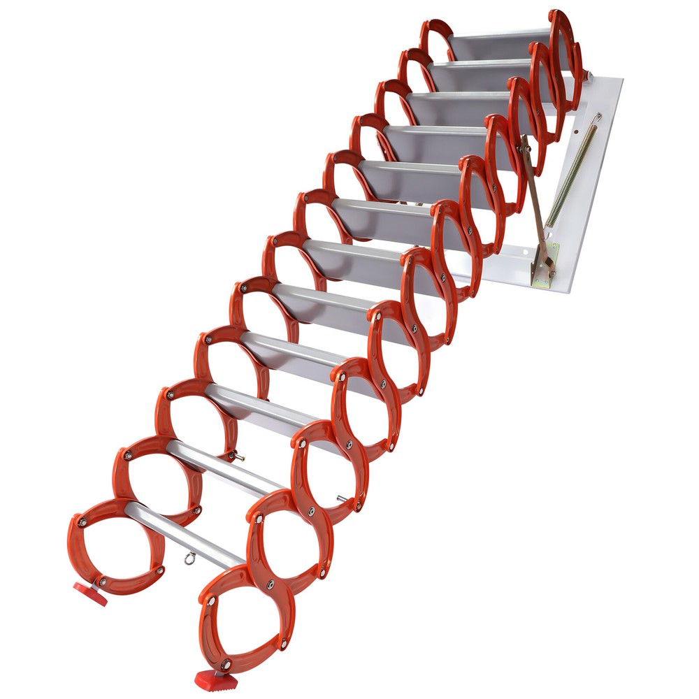 Foldable Retractable Wall-Mounted Pull Down Stairs Attic Ladder 12-Steps Ladder